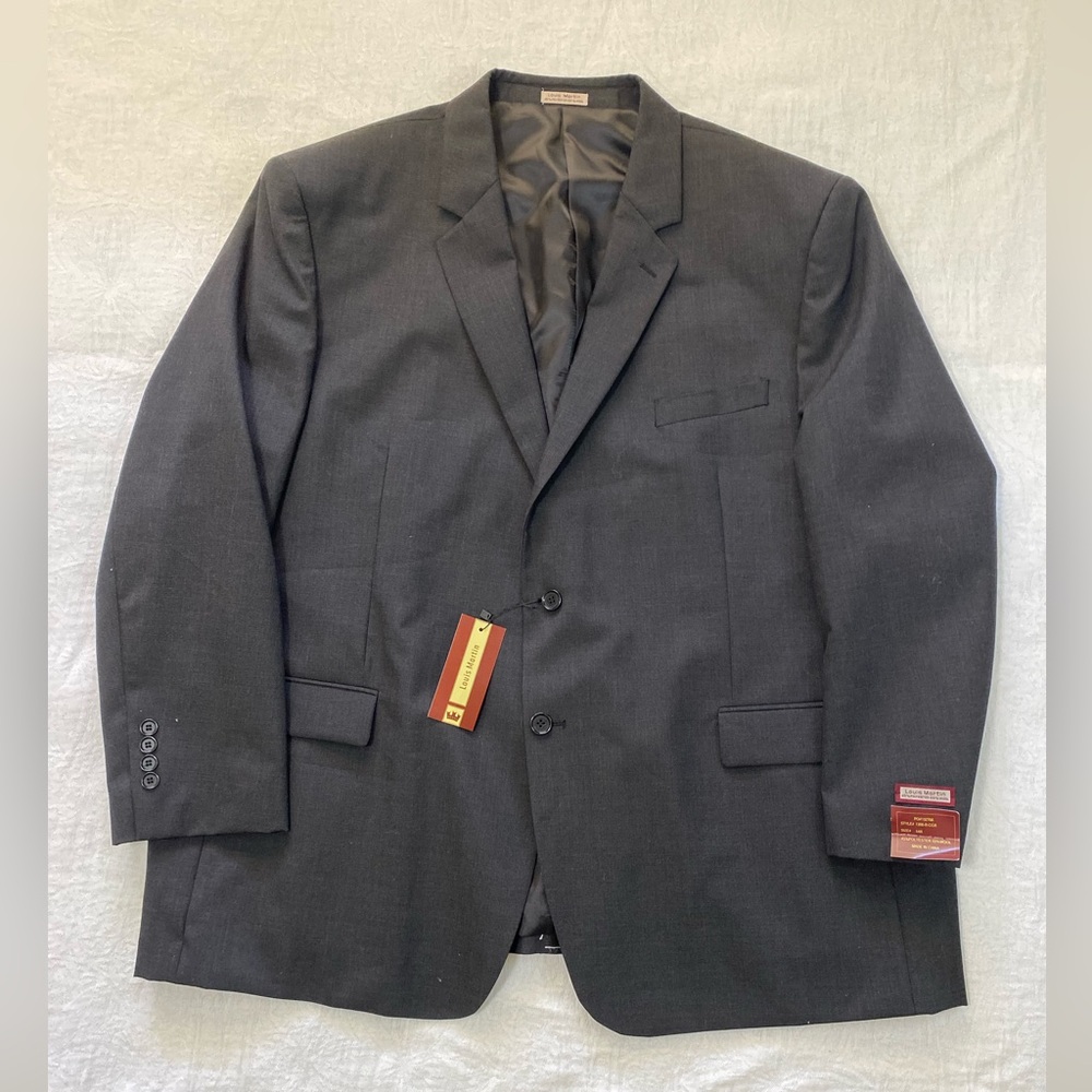 Louis Martin Mens Suit Jacket 54R Black Poly Wool Blend New With Tags Blazer